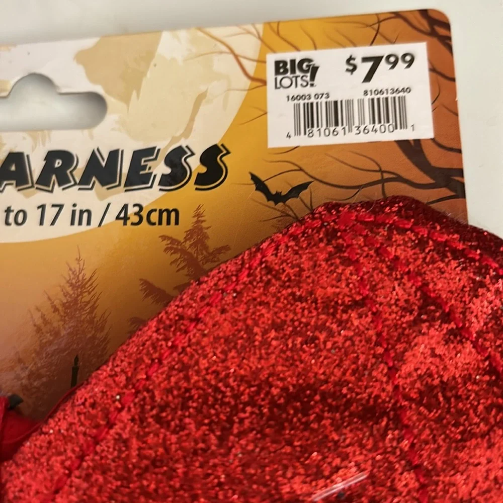 NWT Toy Time Dog Pet Harness Fit Girth up to 17” S/M Red Glitter Bat Wings Clips